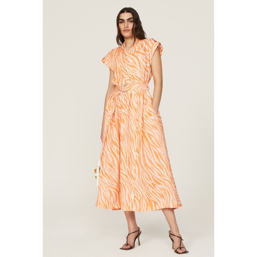Sleeveless Orange Zebra-Print Midi Dress